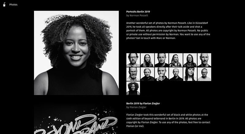 A screenshot of the new gallery home page created by Bastian Allgeier