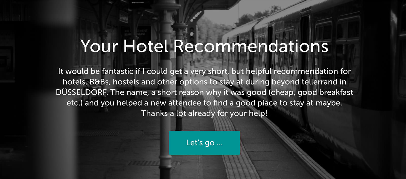 Screenshot of the survey starting page stating the reason for the survey