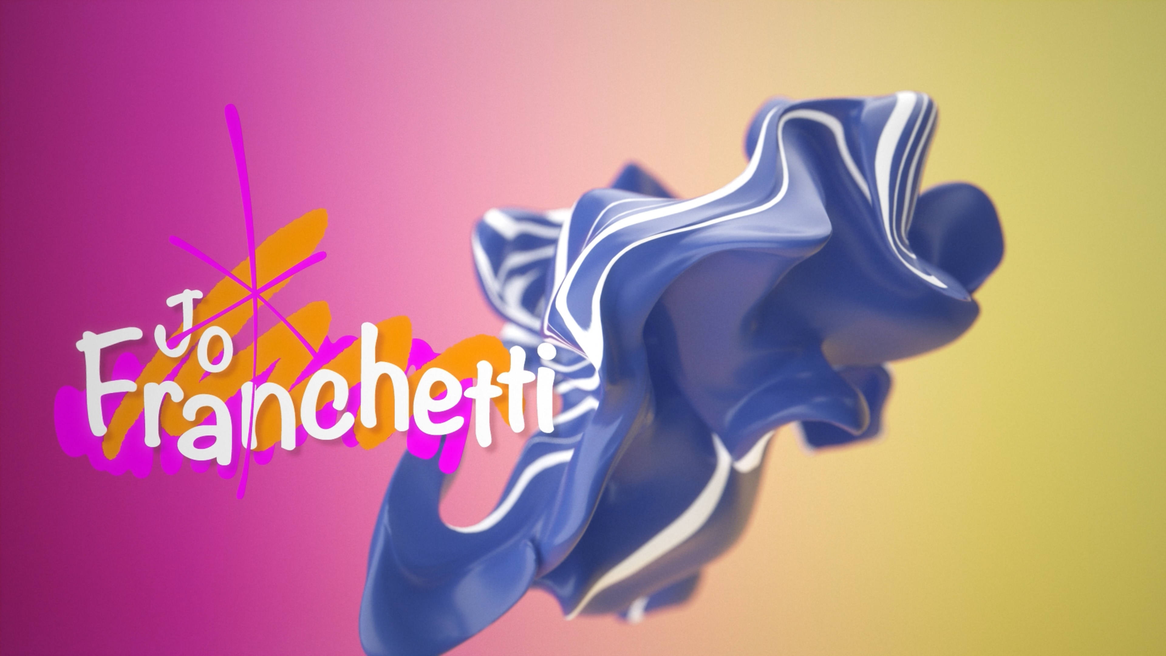 Still of the Opening Titles for Berlin 2025 showing the speaker name Jo Franchetti on a colourful and vibrant background.