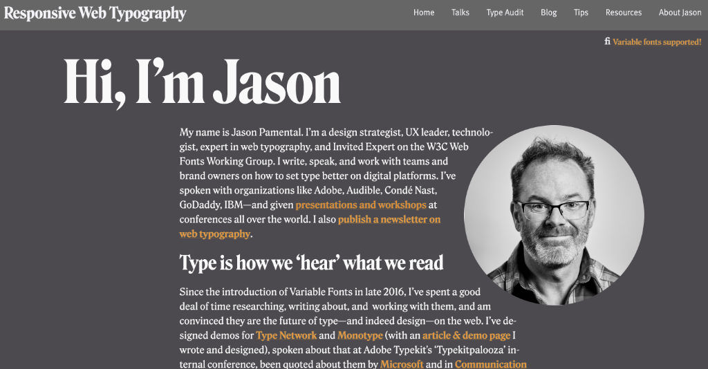 A screenshot of the website of Jason Pamental