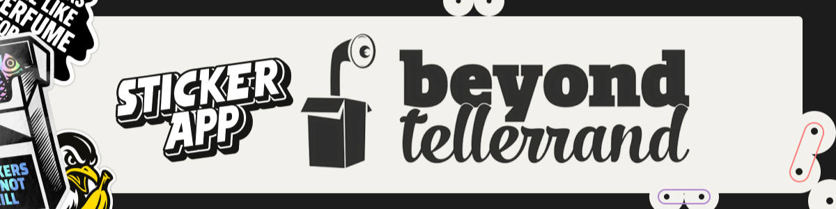 Teasing image for the sticker challenge. StickerApp logo on the left, beyond tellerrand logo on the right.