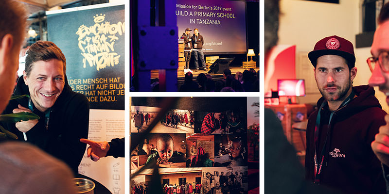 A collage of photos showing Andy on the left, Jan on the right and their booth and stage presence in the middle