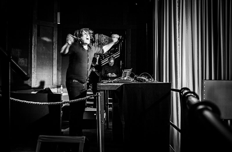 A photo of Tobi Lessnow in action, creating his sound for the event