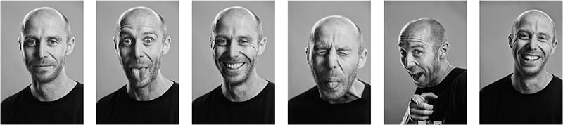 This image shows a series of portrait photos of Mike Hill taken by Norman Posselt.