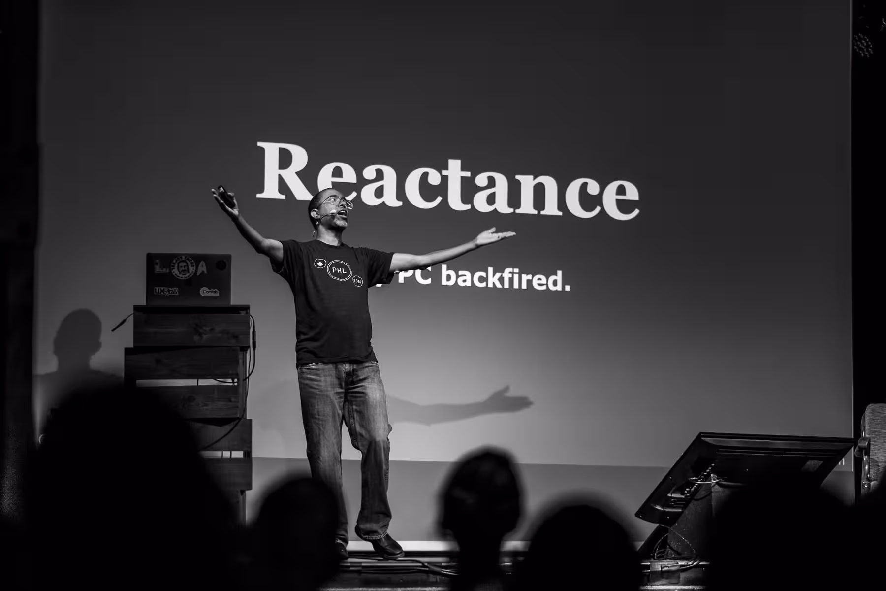 Photo of David Thomas taken at beyond tellerrand in Berlin 2022 by Florian Ziegler